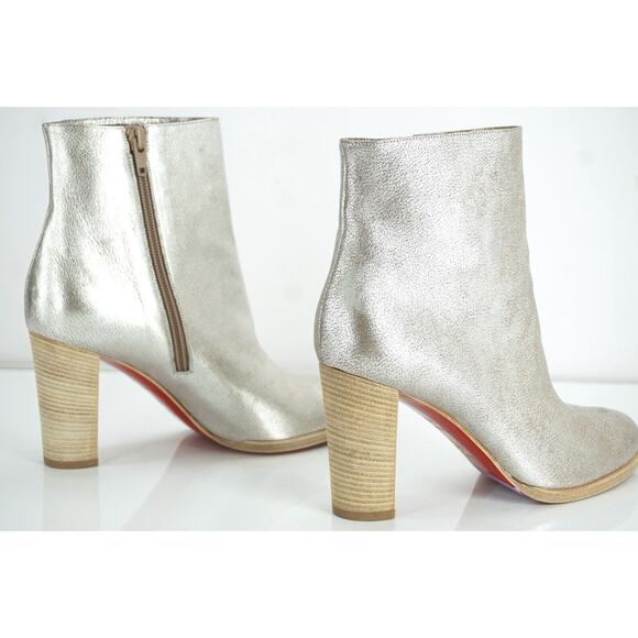 Christian Louboutin Adox Silver Leather Ankle Boots Size 36.5 Red Sole New $945 - Picture 6 of 12